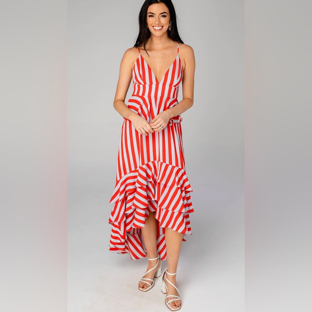 Buddy Love Georgia Ruffled Tiered Sleeveless High-Low Dress-Nautical - Picture 3 of 8